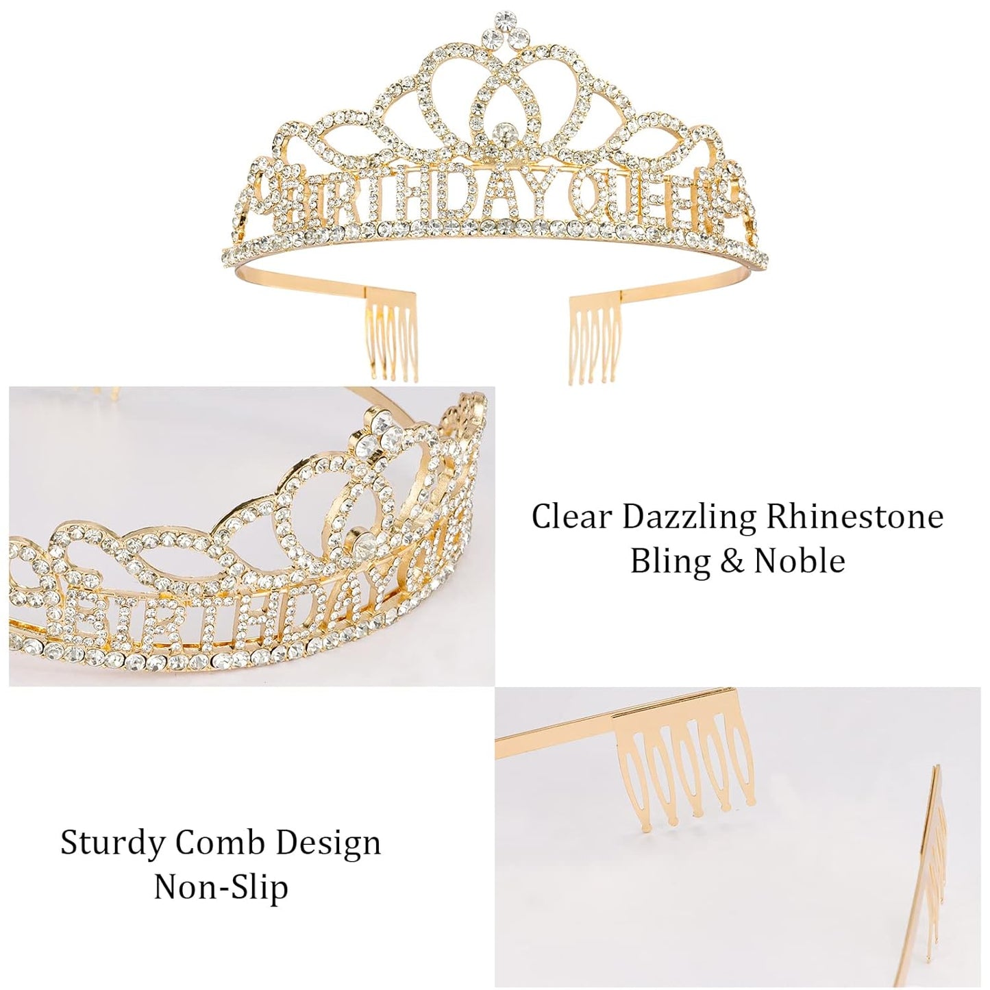 CAVETEE Gold Birthday Crowns and Sash - Queen Tiara for Party Decorations