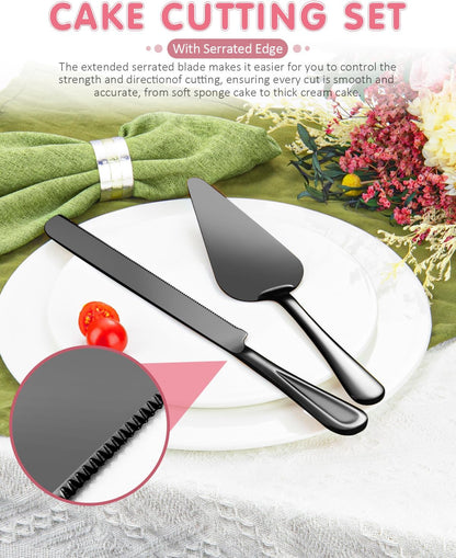 13-Inch Premium Cake Cutting Set for wedding，Exquisite Cake Knife and Server Set with Serrated Design, Ideal for Pastries, Pies, and Desserts (Silver)