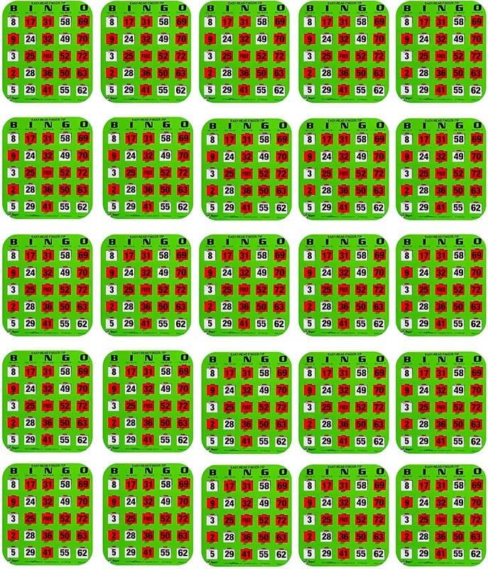 Regal Bingo - Shutter Slide Bingo Cards Only - 8” x 9” - 5-Ply Green Cardstock - Easy to Read - No Duplicates - Red Sliding Windows - Perfect for Large Groups, Bulk Purchasing