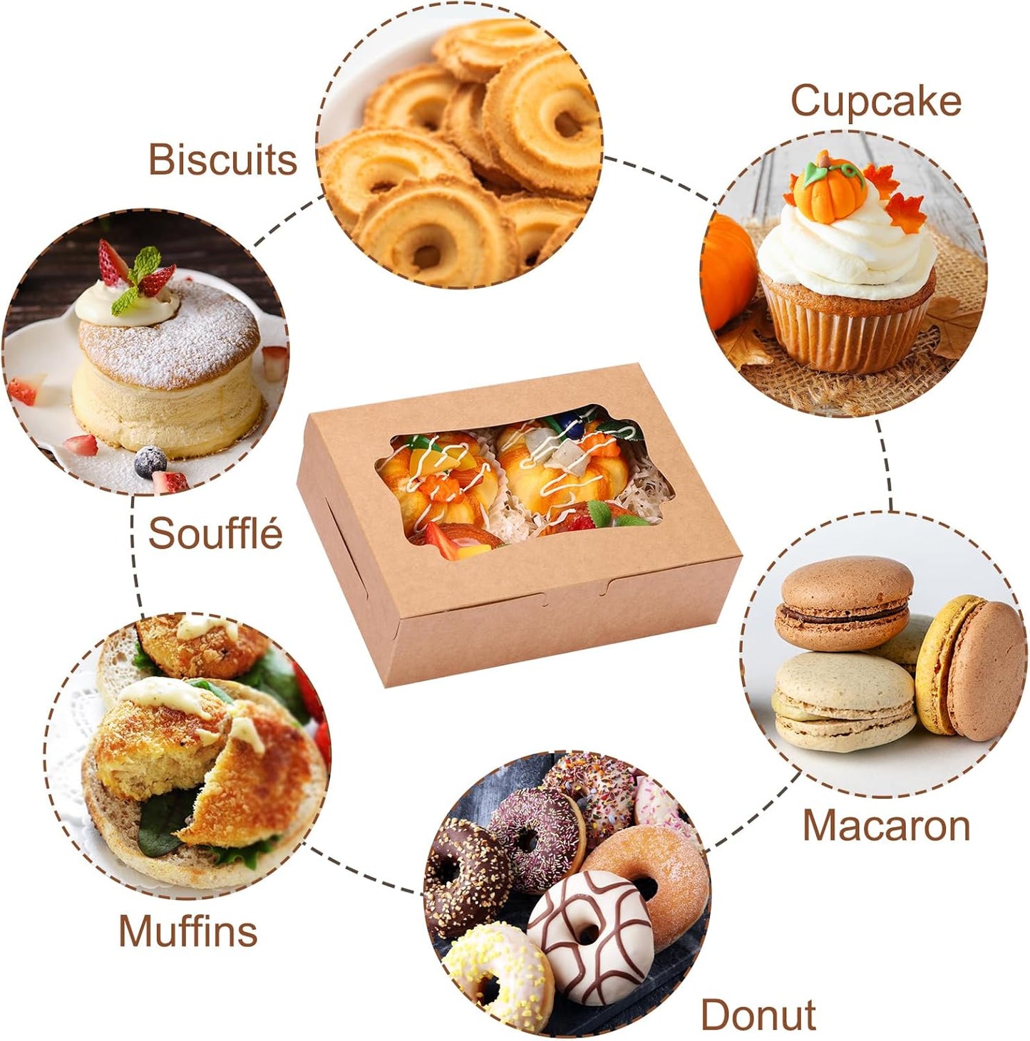 TOMNK 12pcs 8x6x2.5 Inches Brown Bakery Boxes with Window, Cookie Boxes for Chocolate Strawberries, Donuts, Cupcakes, Muffins and Dessert