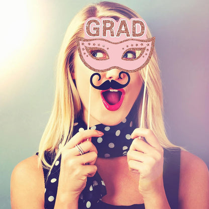 Blulu 24 Pieces 2026 Graduation Party Photo Booth Props Kit, Funny Graduation Party Selfie Props, Selfie Photo Frame for High School and College Grad Favors Supplies(Pink)