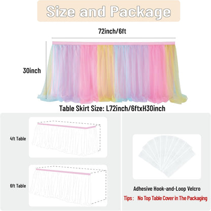 72inch Champagne Gold Tulle Table Skirts for Rectangle Round Tables, Gold Grim Ruffle Tulle Tutu Cloth Table Skirt 6ft for Wedding Birthday Party Cake Dessert Decor(No Top Cover)