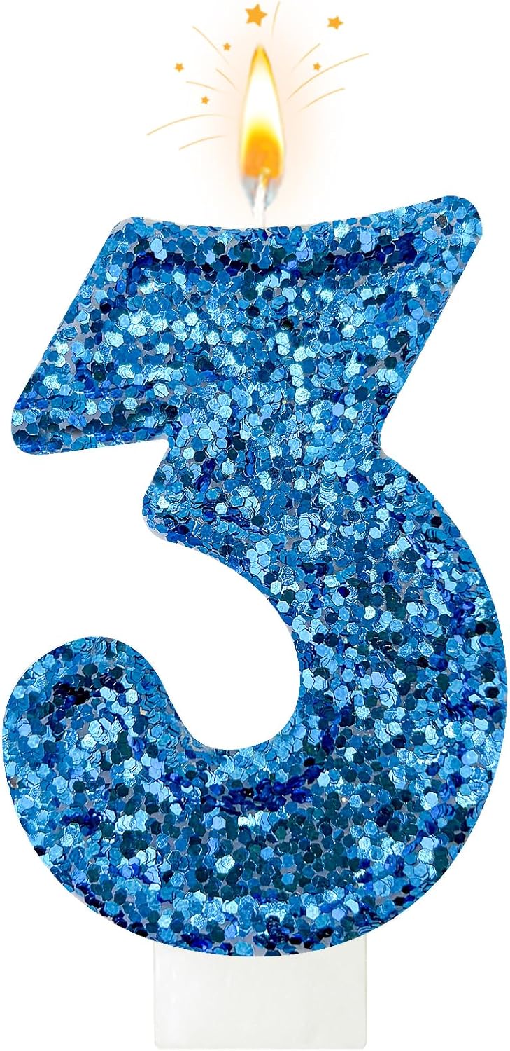 Birthday Number Candles, Glitter Number Candle Cake Decorations with Sequins, Cupcake Decorations for Girls, Women, Party Anniversary Celebrations (Number 6, Purple)