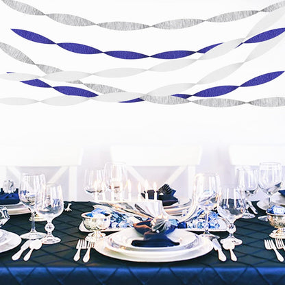 Navy-Blue White- Silver Crepe Paper Streamers - 9 Rolls Royal Blue Graduation 2025 Men Boy Birthday Party Decorations Streamer Wedding Bridal Shower Paper Garland Fathers Day Decor Panduola