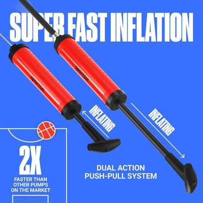 SPORTBIT Ball Pump for Sports Balls - Push & Pull Inflating System - Hand Pump for All Exercise Balls - Volleyball Pump, Basketball Inflator, Football & Soccer Ball Air Pump