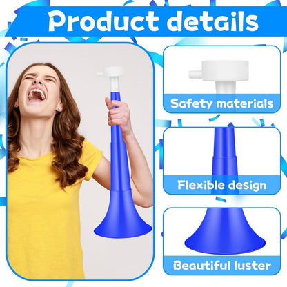 Denylo pro Collapsible Stadium Horn 24 Inch Vuvuzela Plastic Trumpet Horn Blue Blow Horn Loud Sound Soccer Horn Noisemakers for Sporting Events Graduation Party Supplies