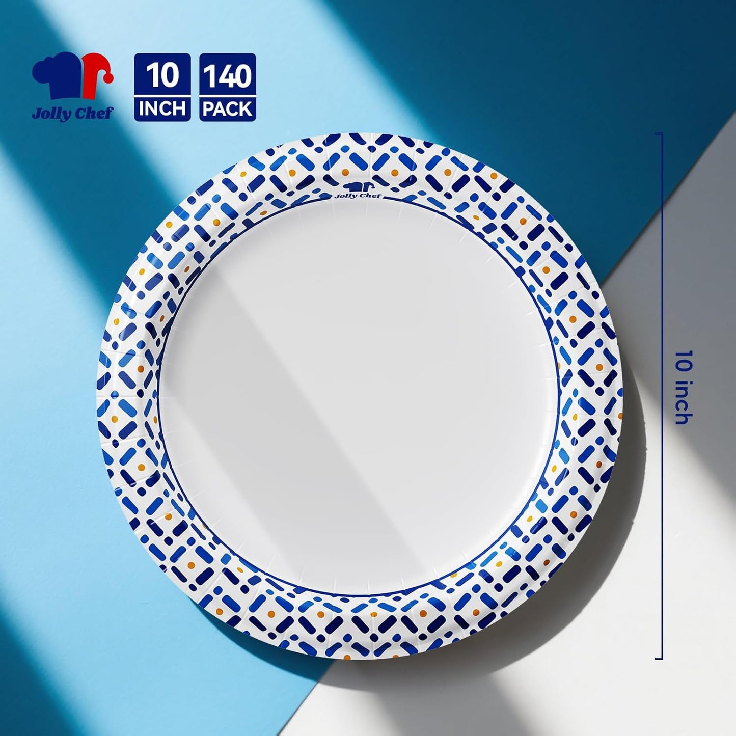 JOLLY CHEF 300 Count 8.5 Inch Paper Plates, Soak-Proof, Cut Proof, Disposable Heavy Duty Plates for Everyday Use, Picnic, Family Gatherings, Parties