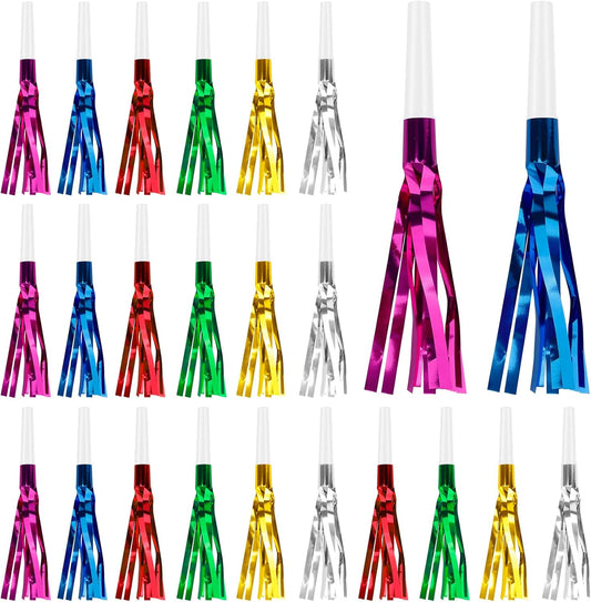 Party Blowers 24 PCS Gold Noise Makers Easter Fathers Day Fun Party Favors Children Birthday Party Favors kid Noise Makers for Sporting Events Party Whistles Birthday Horns New Years Halloween Party