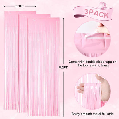 Voircoloria 3 Pack 3.3x8.2 Feet Gold Foil Fringe Backdrop Curtains, Tinsel Streamers, Fringe Backdrop for 2025 New Years Eve, Graduation, Birthday, Baby Shower, Gender Reveal, Disco Party - Colors B