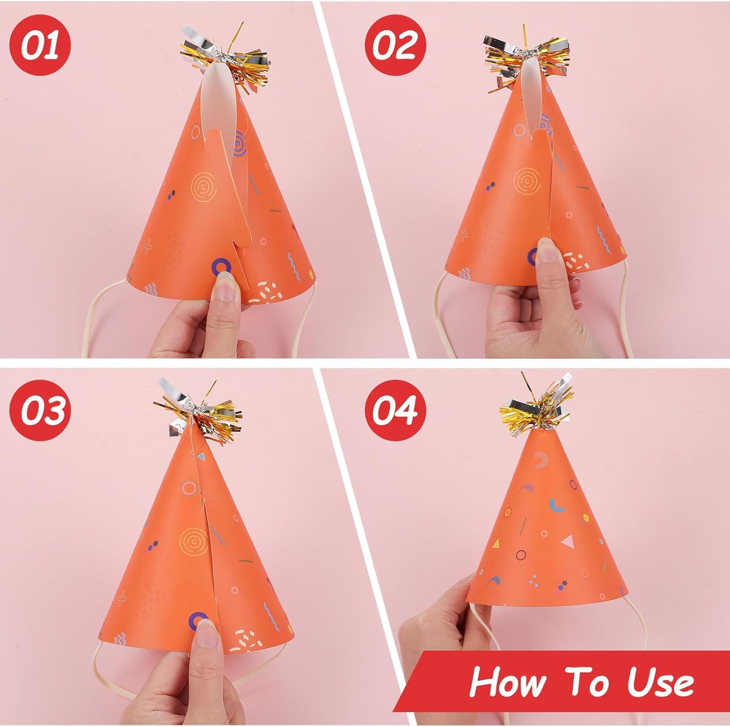 12 PCS Party Hats, Birthday Paper Cone Hat with Glitter Pompoms, Paper Party Headwear for Adults Kids Celebration