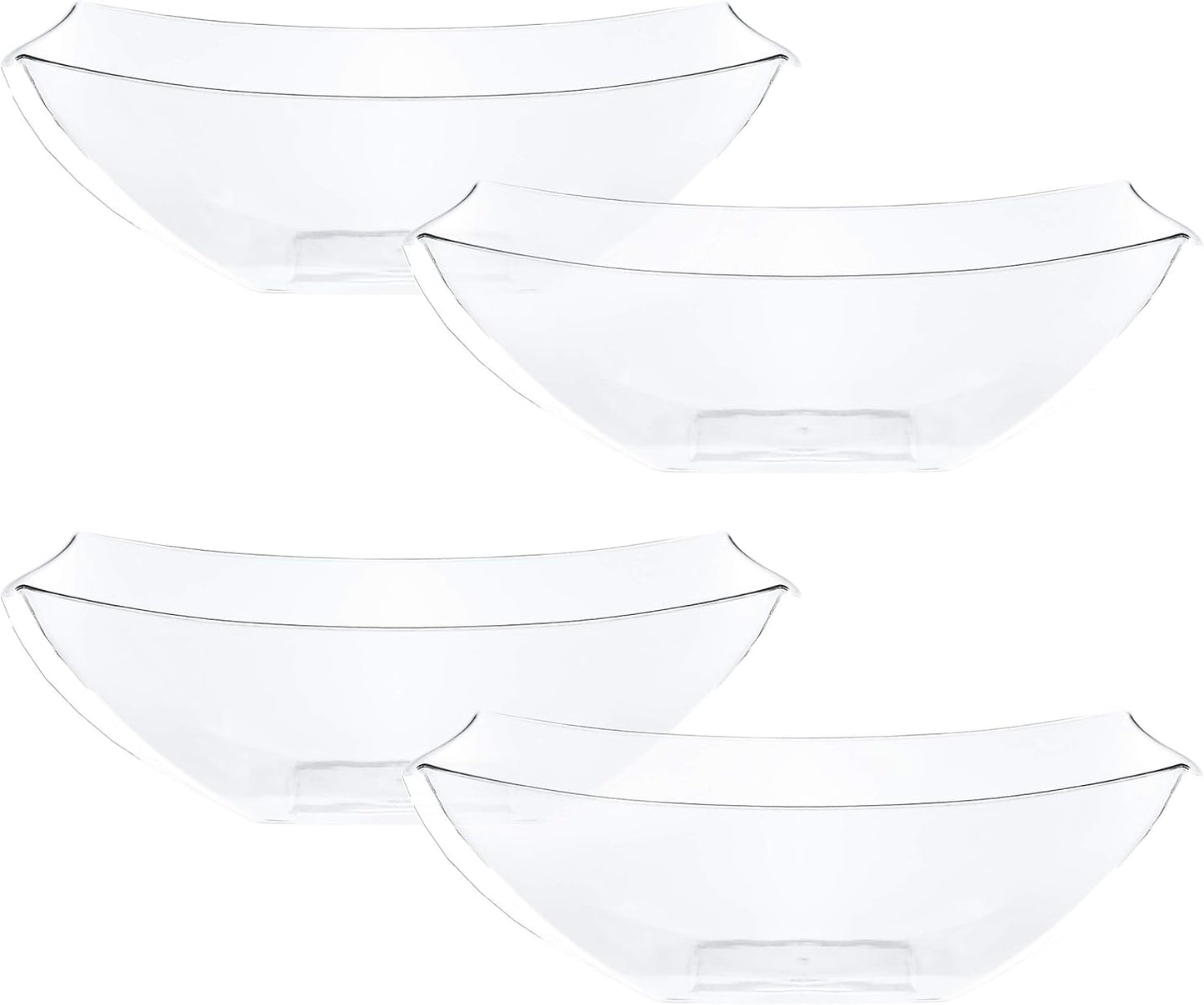 PLASTICPRO Disposable 64 ounce Square Serving Bowls, Party Snack or Salad Bowl, Large Plastic Elegant White Pack of 4