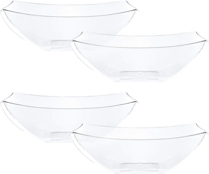 PLASTICPRO Disposable 64 ounce Square Serving Bowls, Party Snack or Salad Bowl, Large Plastic Elegant White Pack of 4