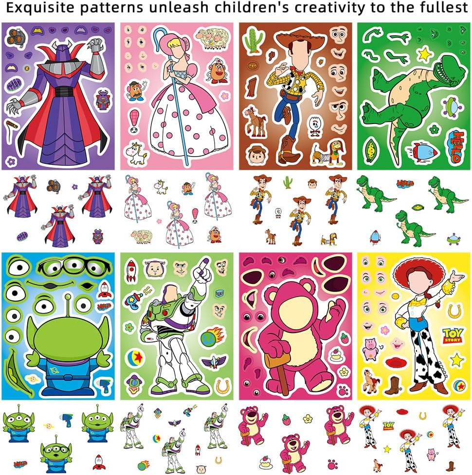 24 Sheets Cool Monster Sticker Cute Cartoon Charaters Make Your Own Sticker, Make a Face Stickers Party Favors Activities Gifts (c)