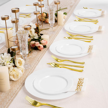 Goodluck 200PCS Gold Plastic Plates, Heavy Duty Disposable Gold Plates with 100 10.25 inch Dinner Plates and 100 7.5 inch Dessert Plates for Party, Holiday, Wedding, Thanksgiving
