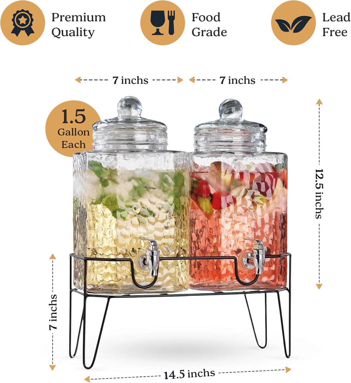 1.5 Gallon Glass Drink Dispenser for Parties 3 PACK Beverage Dispensers with Stand, Glass Water Jug Dispenser, with 18/8 Stainless Steel Spigot, Great for Party, Wedding, Picnic, BBQ Wicker Design