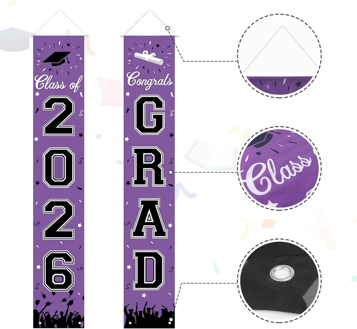 2026 Graduation Decorations, Graduation Banner Class of 2026, Hanging Congratulations/Congrats Grad Banner for Door and Porch, Party Decor - Black