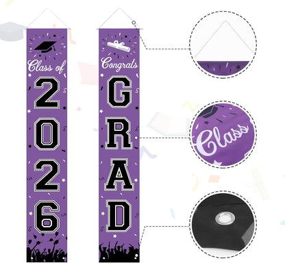 2026 Graduation Decorations, Graduation Banner Class of 2026, Hanging Congratulations/Congrats Grad Banner for Door and Porch, Party Decor - Black
