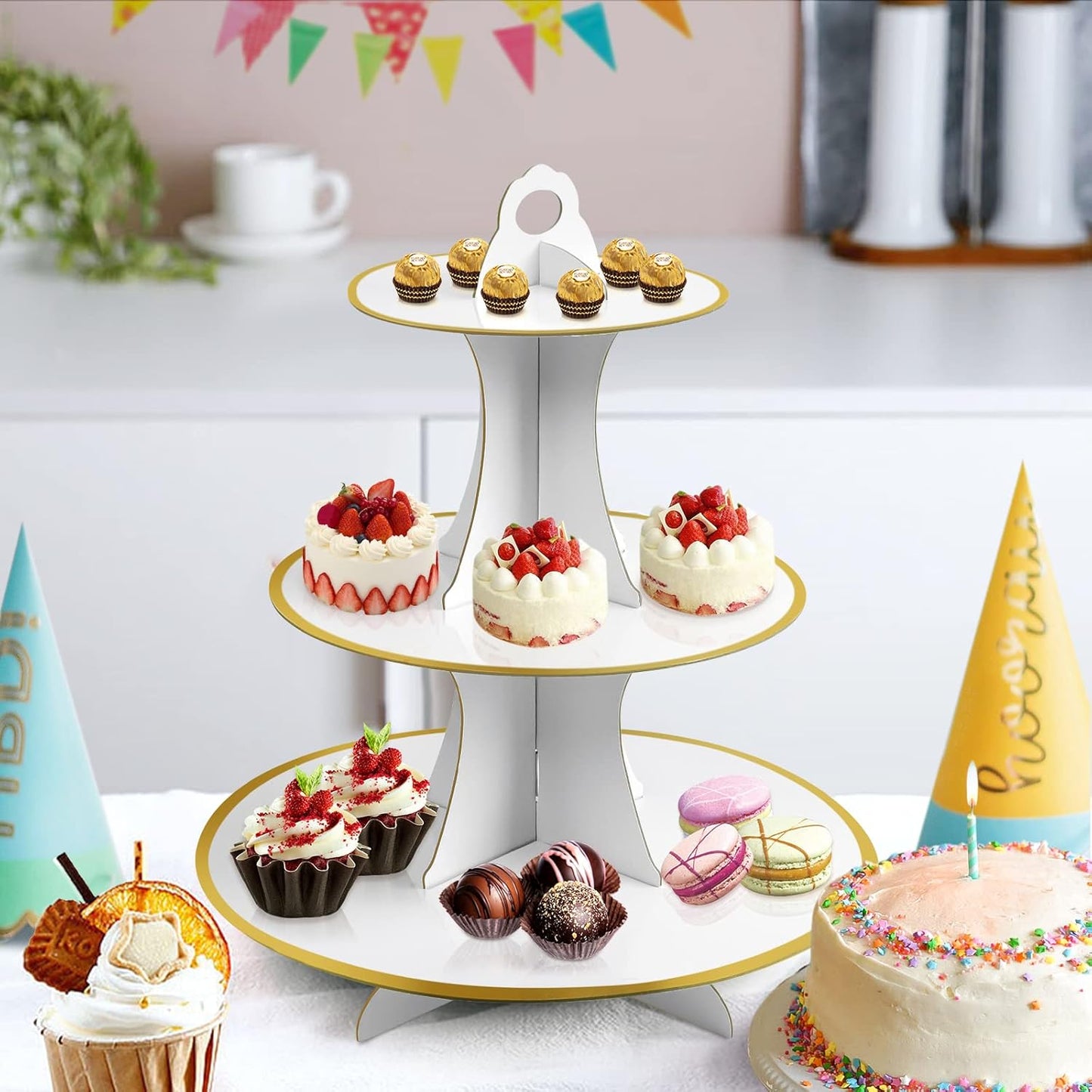 Soleebee 3-Tier Round Cupcake Stand, Cardboard Cupcake Tower, Dessert Cup Cake Stand Tower for Birthday Wedding Party Decoration, Cupcake Tier Stand 1 Set (Hot Pink)