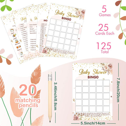 Yinder 145 Pcs Baby Shower Games Activities Cards with 20 Pencils Includes Baby Bingo Description and Wishes Guess Who Price is Right Word Scramble Game(Here Comes the Son)