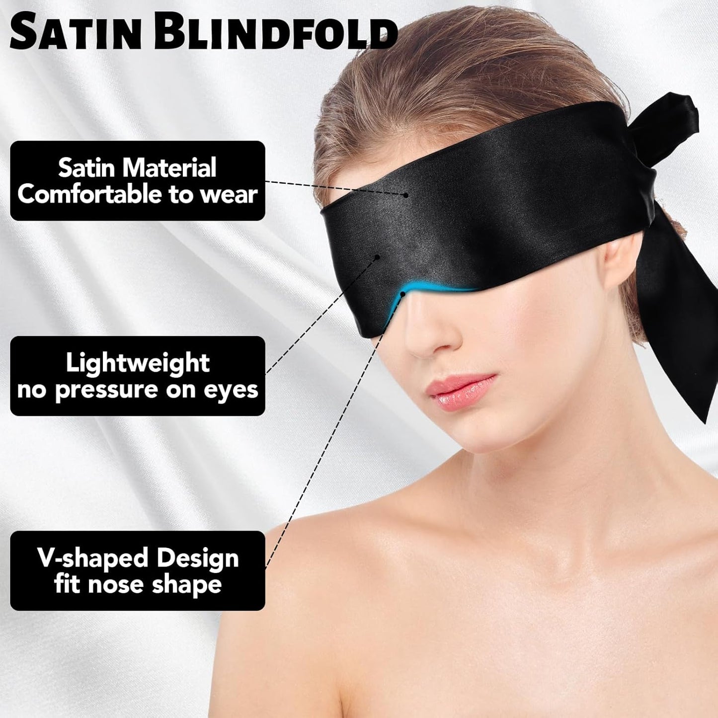 2Pcs Satin Eye Mask Sleep Mask, Adjustable Blindfold Soft Satin Eye Covers Gift for Travel, Nap, Meditation,157cm/62inch (Black+Pink)