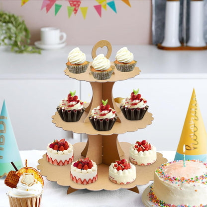 Soleebee 3-Tier Cupcake Stand, Cardboard Cupcake Tower, Dessert Cup Cake Stand Tower for Birthday Wedding Party Decoration, Cupcake Tier Stand 1 Set (Black)