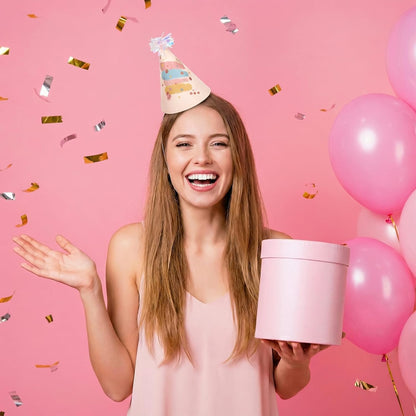 12 PCS Party Hats, Birthday Paper Cone Hat with Glitter Pompoms, Paper Party Headwear for Adults Kids Celebration