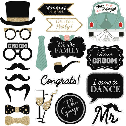 Fully Assembled Wedding Photo Booth Props - Set of 40 - Gold, Pink, Teal, & Silver Selfie Signs - Wedding Party Supplies & Decorations - Cute Designs with Real Glitter - Did We Mention No DIY
