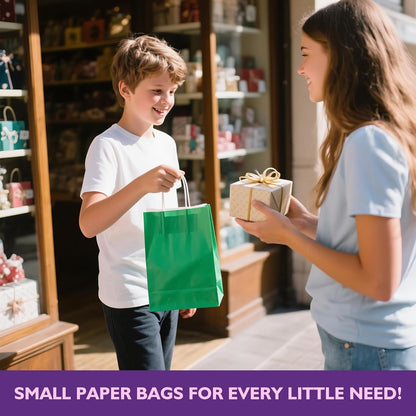 32 Pack Paper Gift Bags with Handles, 5.8"×3.2"×8.25" Party Favor Bags, Gift Bags, Small Gift Bags with Handles, Party Bags, Small Goodie Bags Bulk for Birthday, Crafts, Wedding, Party Supplies (8 Colors)