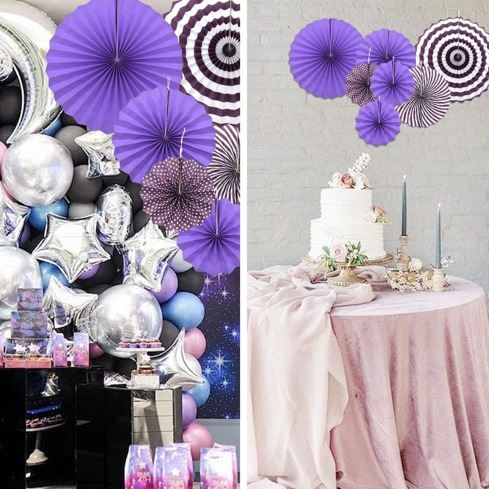 Hocansen 6PCS Paper Fan Garland Paper Fans Party Decorations 8/12/16in Hanging Papers Fans Set Round Papers Fans Pattern Garland for Birthday, Wedding (ZS/Pink)