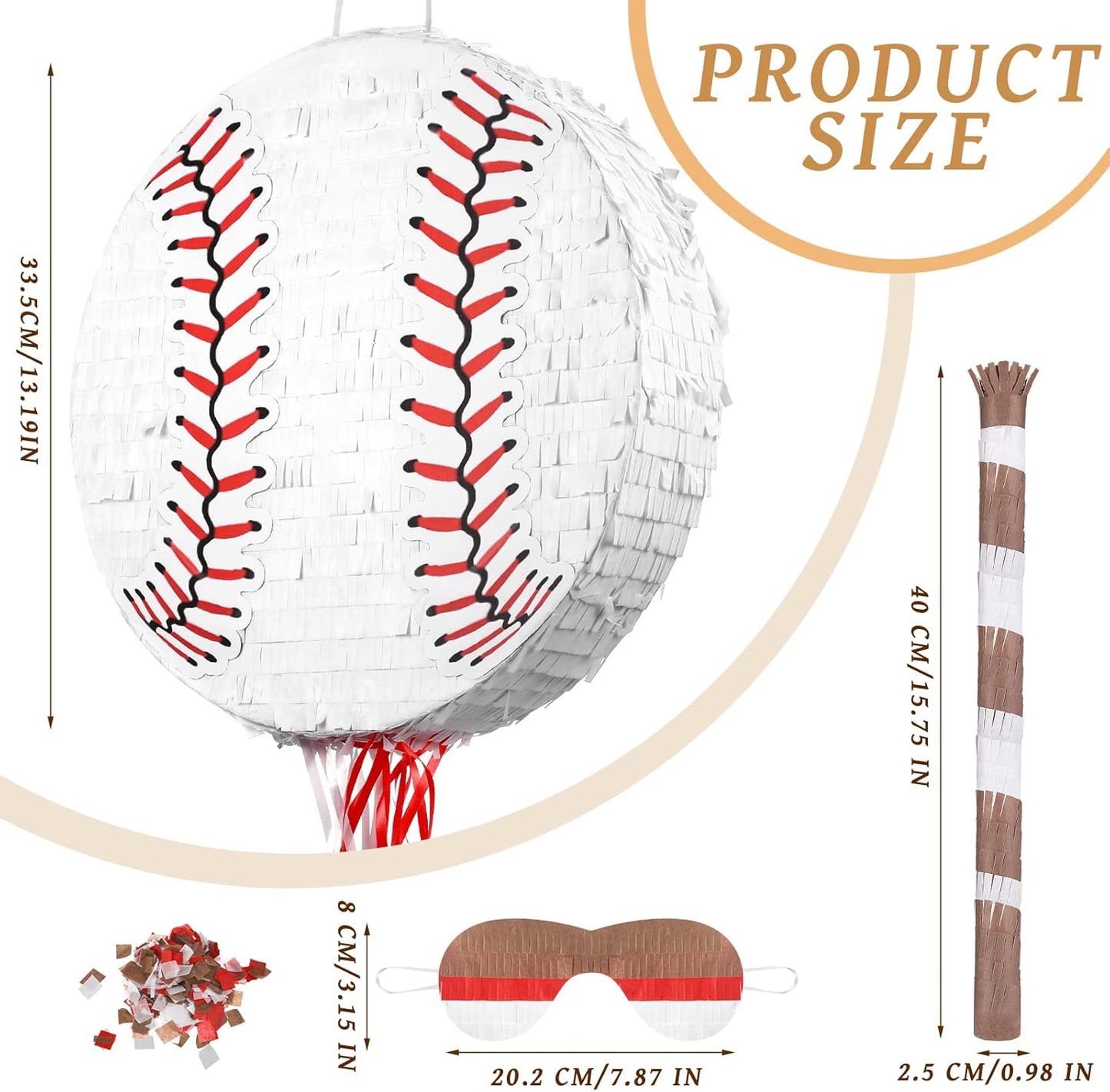 Baseball Piñata with Blindfold Bat for Birthday Party Softball Paper Piñata Sports Balls Confetti Baseball Party Supplies for Birthday Party Decorations 13.19 x 13.19 x 3 Inch(Cool)