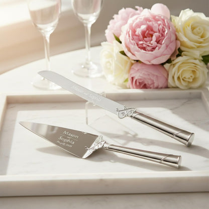 Lenox True Love Silver Personalized Wedding Cake Cutting Set, Engraved Wedding Cake Knife and Server, Wedding Cake Cutter