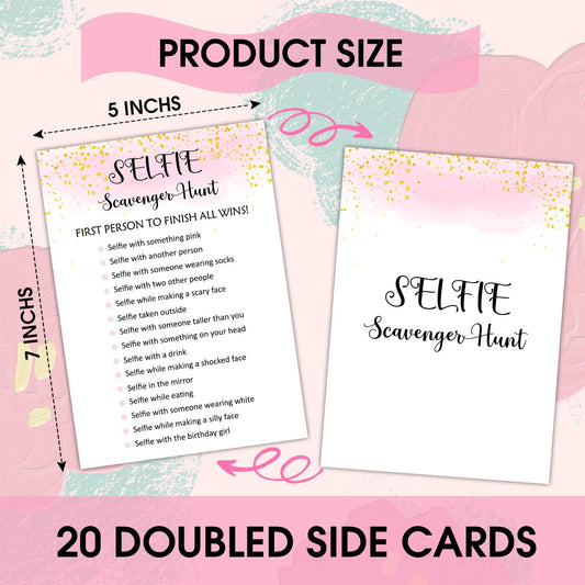 Selfie Scavenger Hunt - Adult Birthday Party Games Decoration for Adult Friend, Birthday Party Activities Sleepover Party Favor Supplies for Adult, 20 Birthday Games Card Set -06