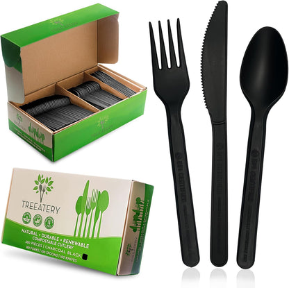 Compostable Cutlery Set, Plant-Based Compostable Utensils Disposable, Dishwasher-Safe Compostable Silverware, 380-Piece Disposable Cutlery, Plant a Tree with Every Box, Ivory White