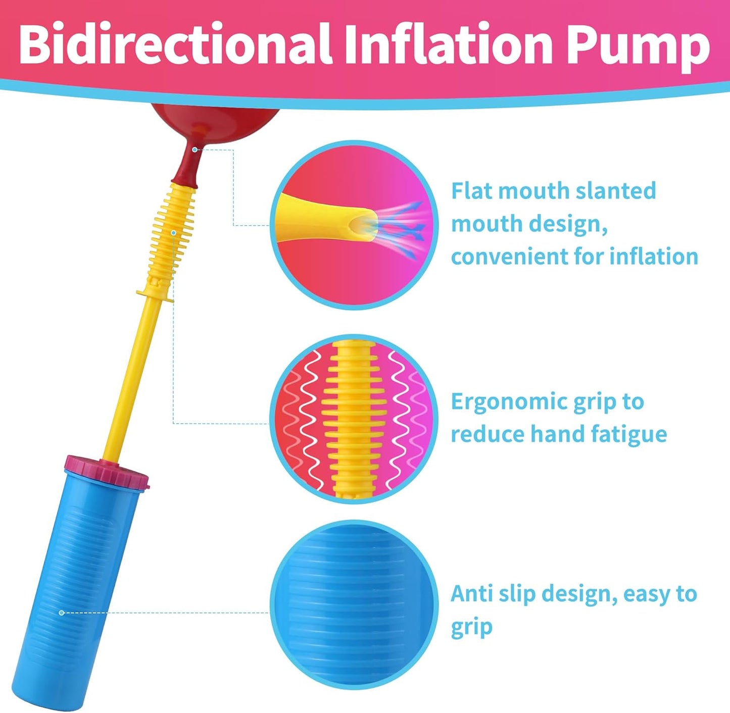 Hand Balloon Pump, Dual Action Two-Way Inflator, Manual Air Blower for Balloons
