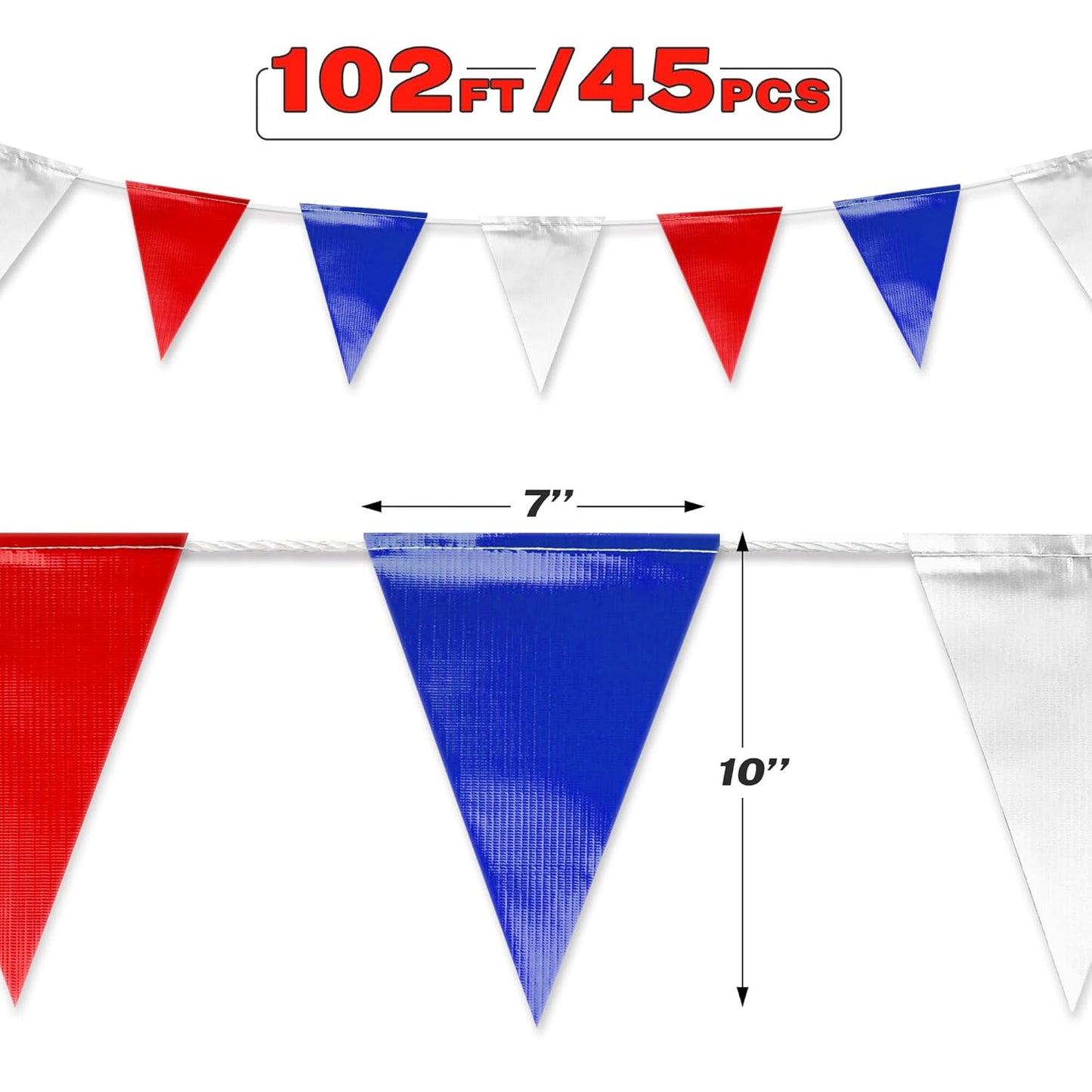 Black & White Pennant Banner Flags | Heavy-Duty Outdoor | OSHA 500lb Rated | Strand Fade Resistant 【102FT】