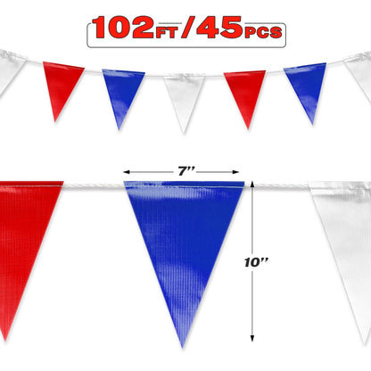 Black & White Pennant Banner Flags | Heavy-Duty Outdoor | OSHA 500lb Rated | Strand Fade Resistant 【102FT】