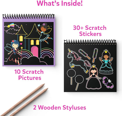 Skillmatics Scratch Art Book for Kids - Unicorns & Princesses, Craft Kits & Supplies, 30+ Scratch Stickers, Travel Toys, DIY Kit, Gifts for Girls & Boys Ages 3, 4, 5, 6, 7, 8