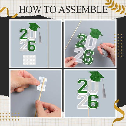 10 Pcs Graduation Table Centerpieces Sticks with Tassels, class of 2026 Grad Cap Picks Table Decoration Cupcake Toppers for Party Centerpiece Decoration Supplies(Blue and Gold)