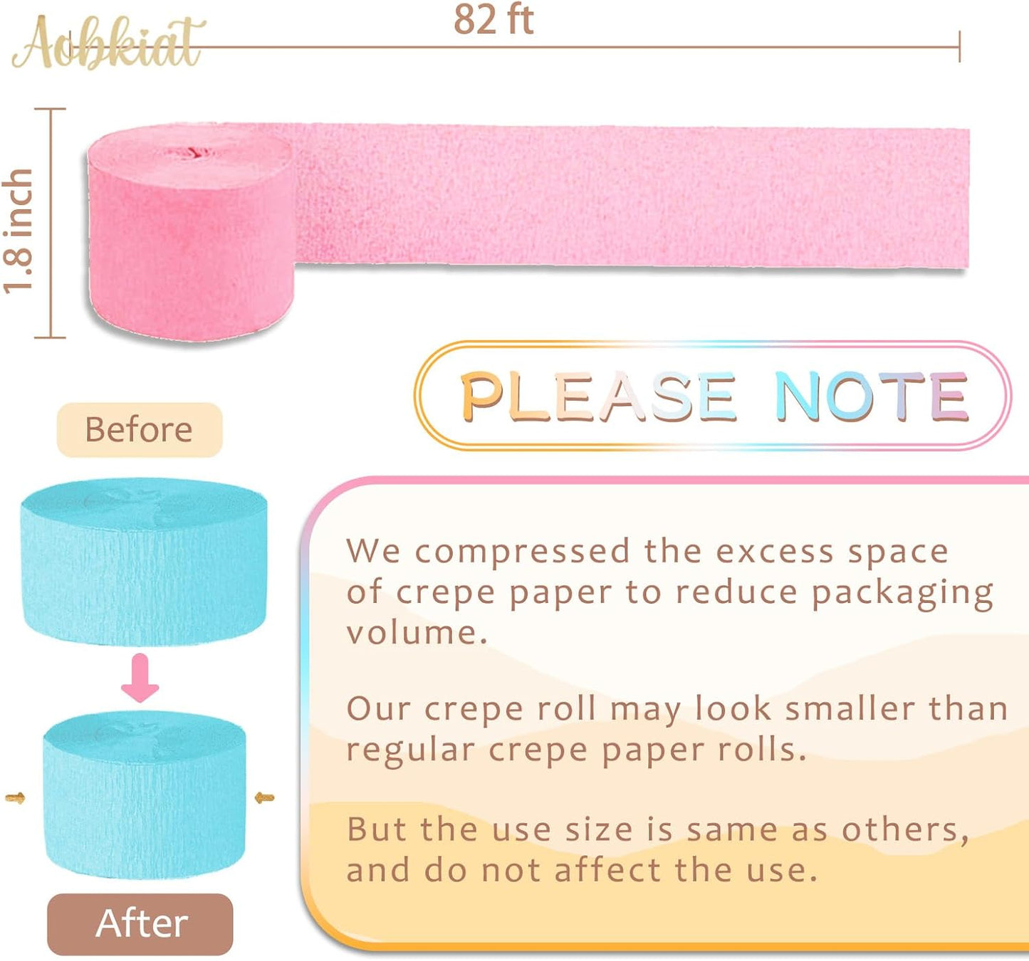 AOBKIAT Colorful Streamers Party Decorations,5 Rolls Vintage Rainbow Crepe Paper Streamers for Birthday,Candyland Theme Baby Shower,Fiesta,Wedding,Christmas,DIY Craft Crepe Paper,1.8 Inch x 82 Ft/Roll