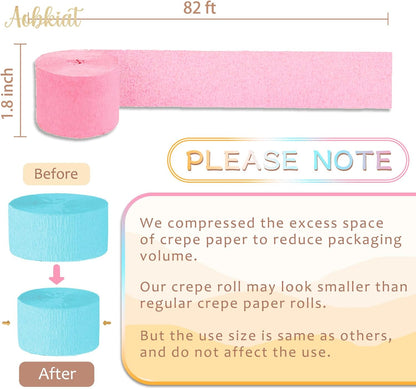 AOBKIAT Colorful Streamers Party Decorations,5 Rolls Vintage Rainbow Crepe Paper Streamers for Birthday,Candyland Theme Baby Shower,Fiesta,Wedding,Christmas,DIY Craft Crepe Paper,1.8 Inch x 82 Ft/Roll