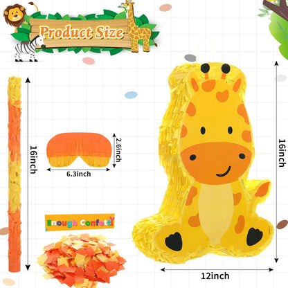 Sratte Piñata Bundle with a Blindfold and Bat (16 x 12 x 3 Inches), Cute Animal Piñata for Birthday Party Toys Decoration for Animal Theme Birthday Party Game Supplies Photo Prop(Giraffe)