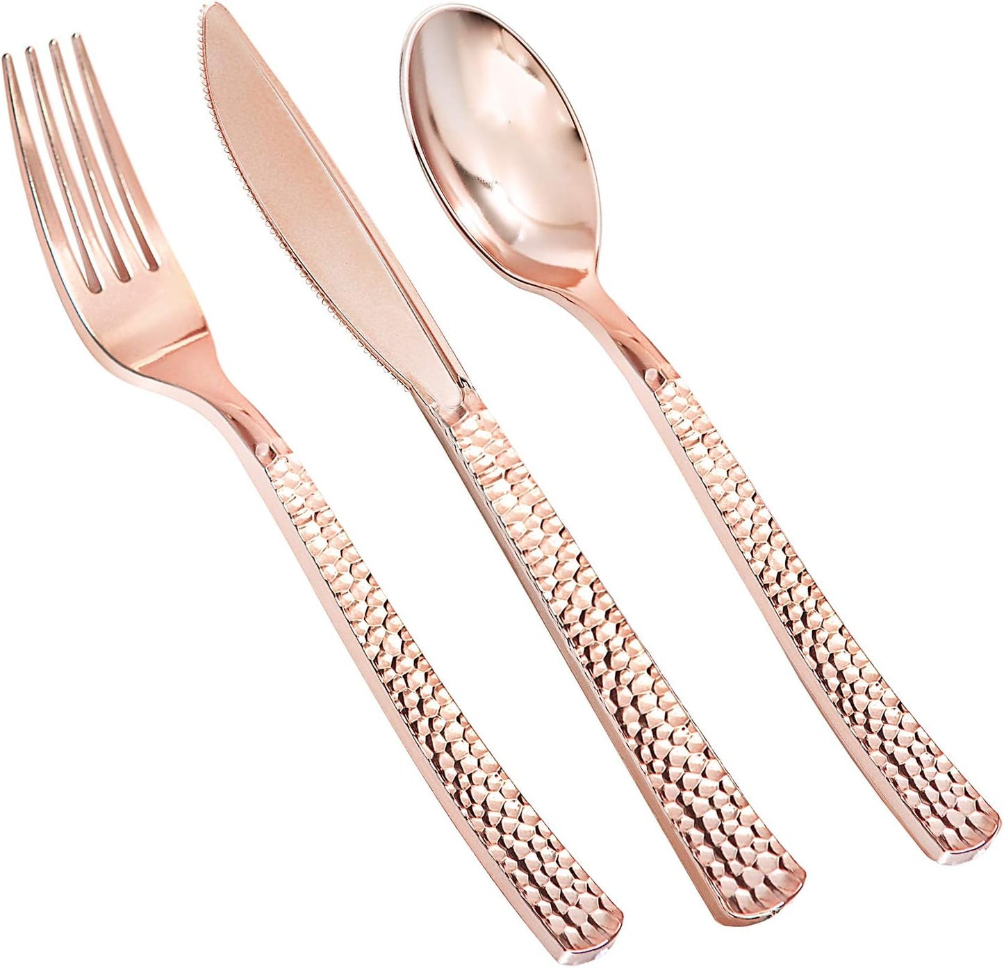 Supernal 180Pcs Silver Plastic Silverware Set, Elegant Hammered Design Heavy Duty Disposable Cutlery, Includes 60 Forks, 60 Knives, 60 Spoons,Silver Plastic Utensils for Wedding, Parties,Events