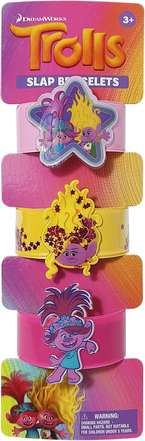 LUV HER Trolls 3 Slap Bracelets for Girls – Fun Confetti Wristband Featuring Trolls – Adjustable Fit – Birthday Party Favor or Gift – Ages 3+