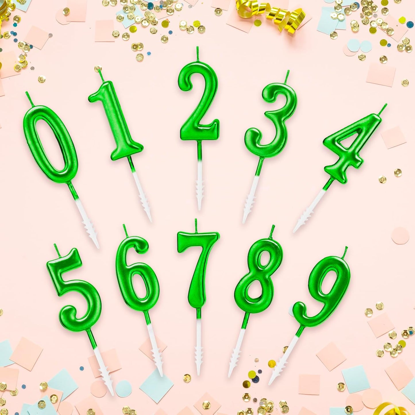 Beanlieve 10-Pieces Numeral Birthday Candles - Cake Numeral Candles Number 0-9 Glitter Cake Topper Decoration for Birthday,Wedding Anniversary,Party Celebration (Colourful)