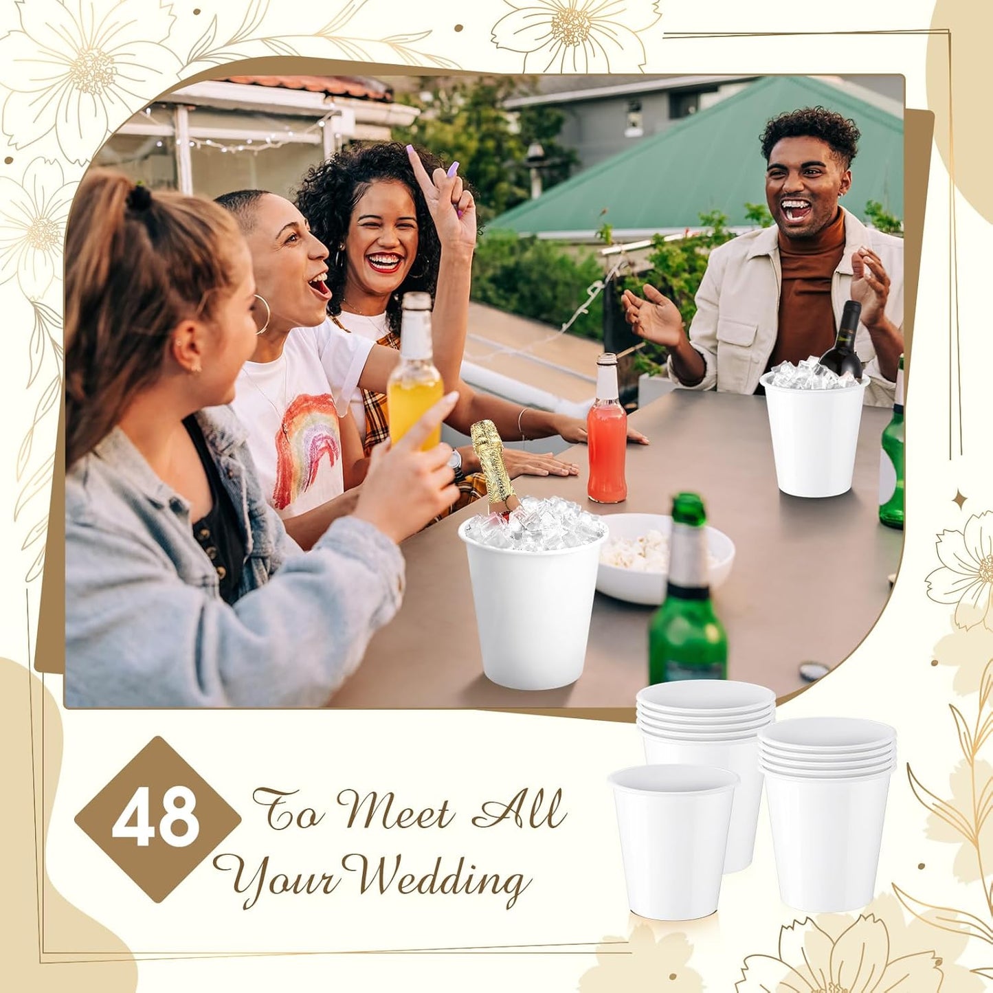 Layhit 48 Pcs Plastic Ice Buckets for Parties 3 Liters Wine Bucket Portable Ice Holder Disposable Wine Cooler for Party Wedding Party Beverages Champagne Soda and Beer(Black)
