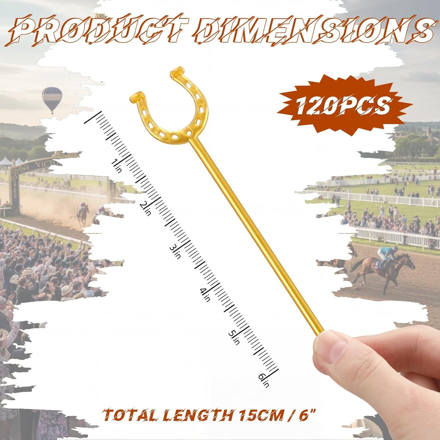 6 Inch Derby Drink Plastic Stirrers Swizzle Sticks for Cocktails Coffee Reusable U Shaped Horseshoe Drink Stirrers for Coffee Beverage Party Bar Weddings Events(Gold,30 Pcs)