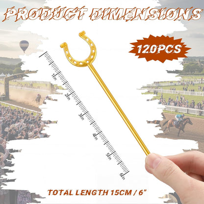 6 Inch Derby Drink Plastic Stirrers Swizzle Sticks for Cocktails Coffee Reusable U Shaped Horseshoe Drink Stirrers for Coffee Beverage Party Bar Weddings Events(Gold,30 Pcs)