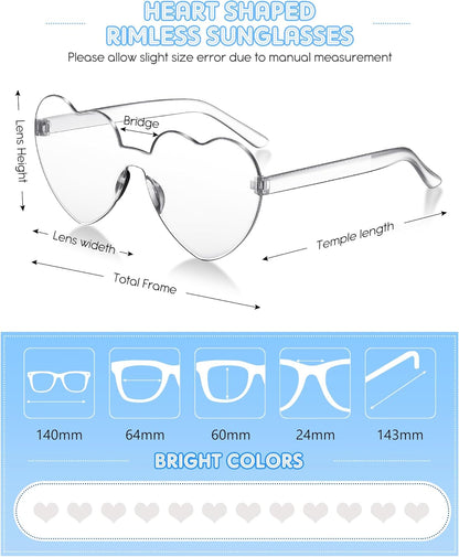Photect 12 Pair Heart Shaped Sunglasses Neon Color Transparent Heart Glasses for Women Party Favor
