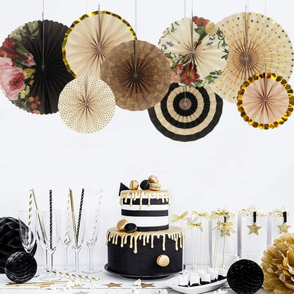Party Hanging Paper Fans Decoration Set for Wedding Birthday Party Mother's Day Round Events Accessories Set of 8