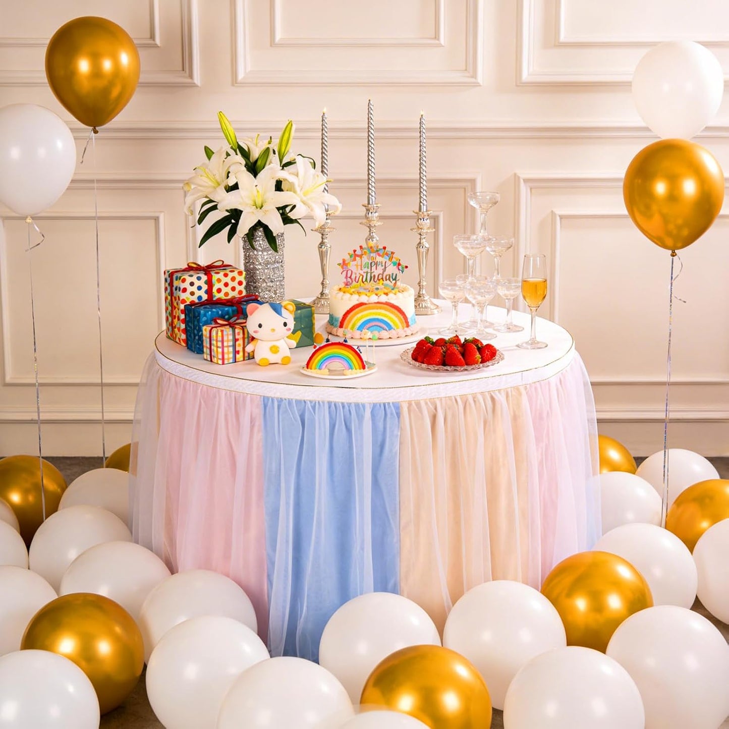 THARAHT Tulle Table Skirt 6FT 180CM Long for Rectangle Tables Round Tables Ruffle Desk Skirt for Princess Girls Birthday Party Cake Dessert Decorations Table Skirt
